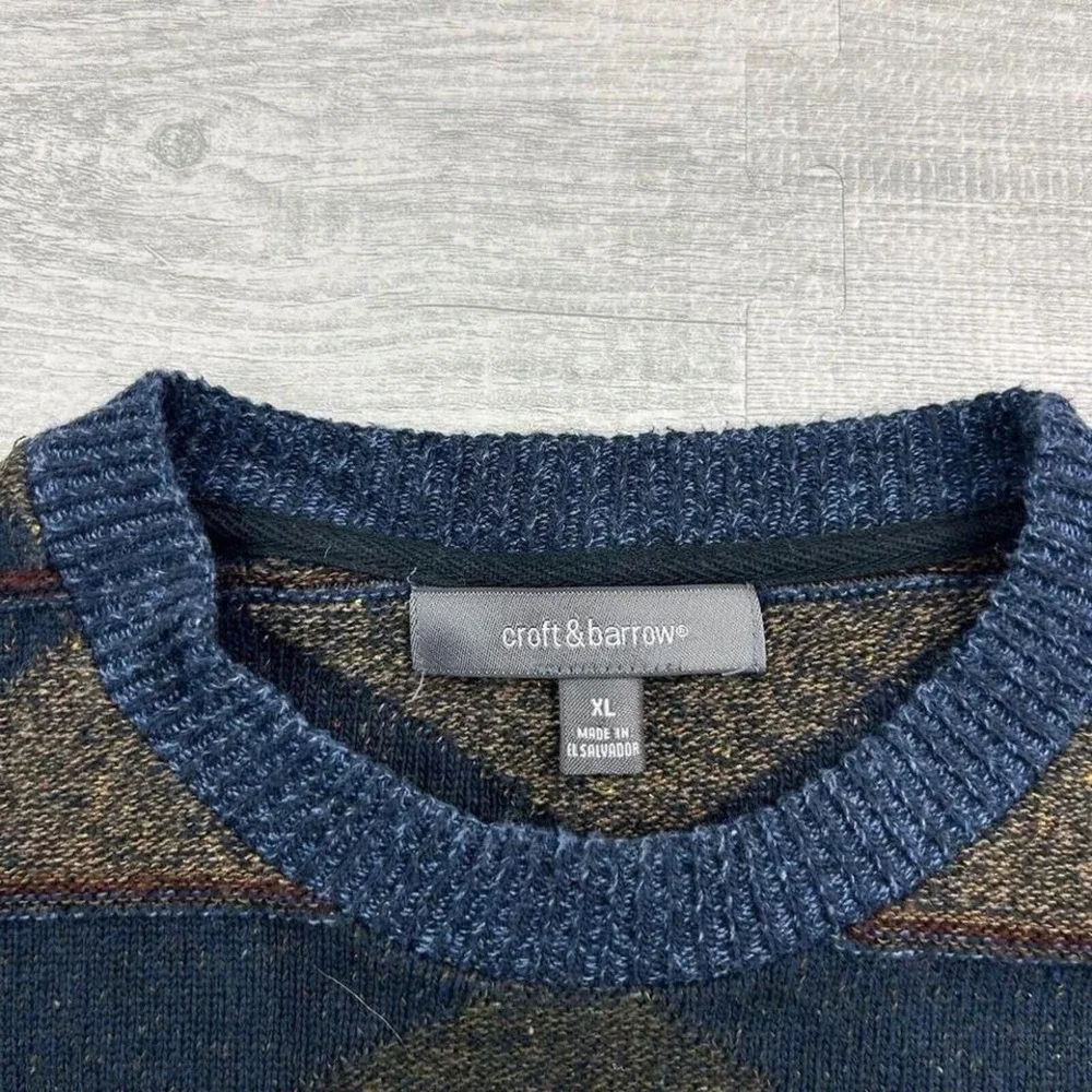 Vintage Croft &‎ Barrow Sweater Adult XL Argyle Striped Geometric Pullover Knit